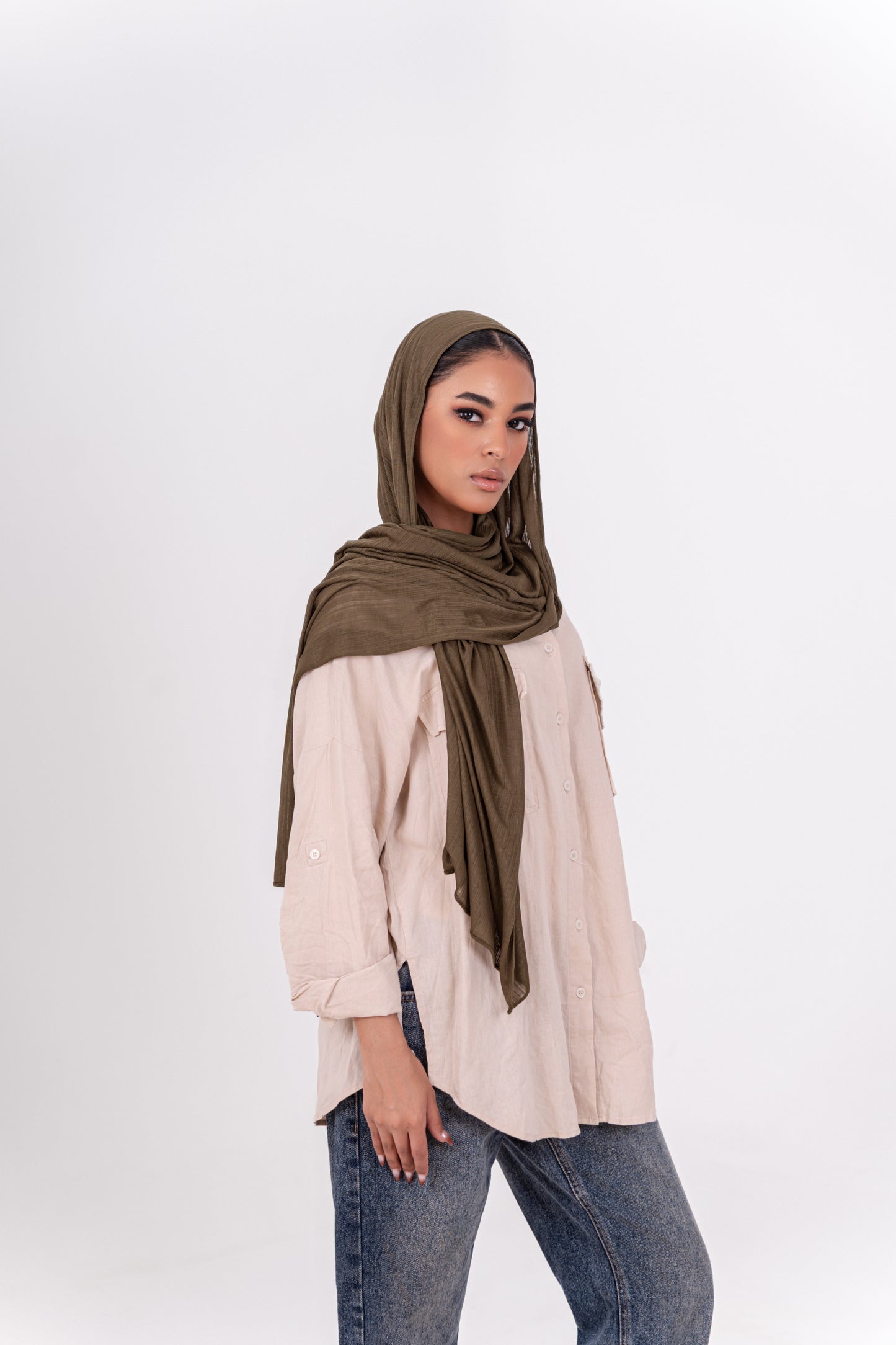 Striped Cotton Lycra - Olive Green