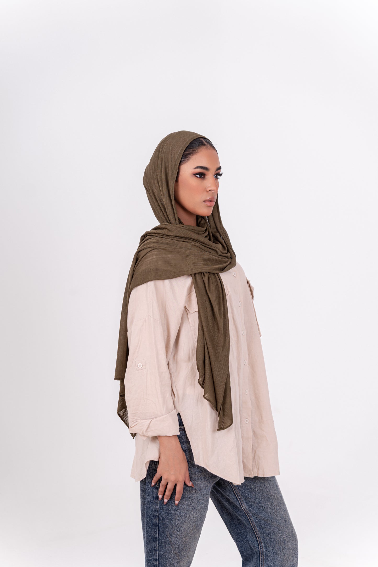 Striped Cotton Lycra - Olive Green