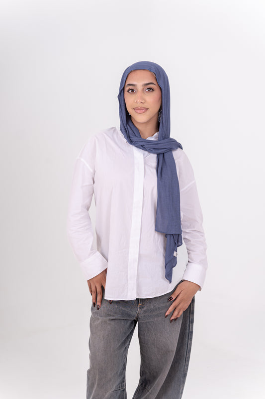 Striped Cotton Lycra - Blue Jeans